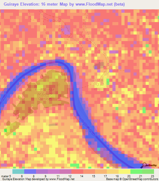 Guiraye,Mauritania Elevation Map