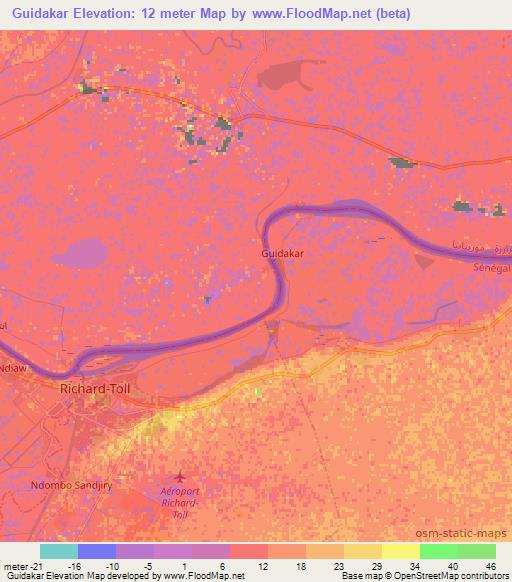 Guidakar,Mauritania Elevation Map