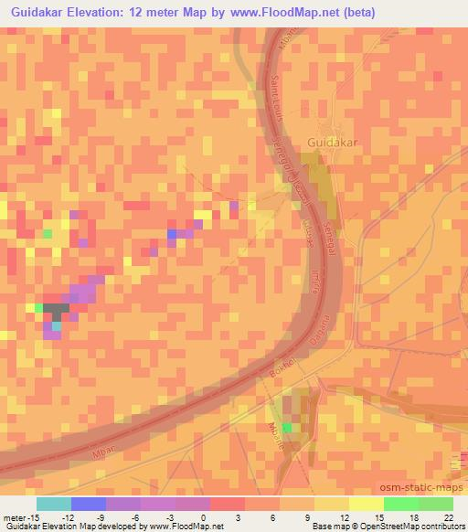 Guidakar,Mauritania Elevation Map
