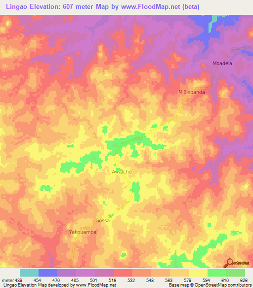 Lingao,Central African Republic Elevation Map