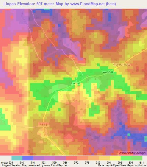 Lingao,Central African Republic Elevation Map