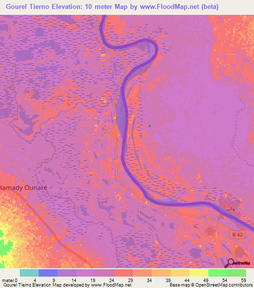 Gourel Tierno,Mauritania Elevation Map