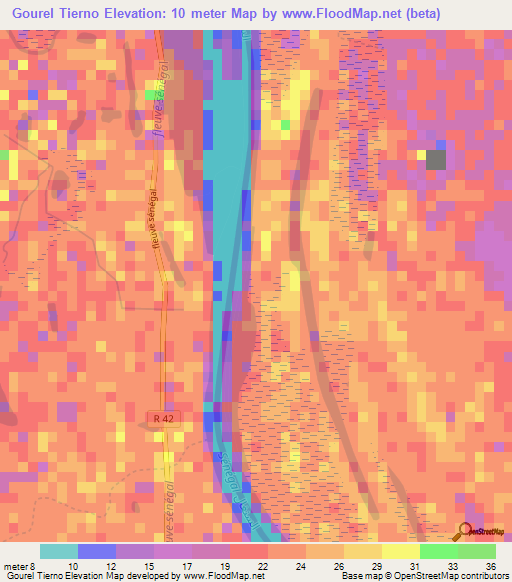 Gourel Tierno,Mauritania Elevation Map