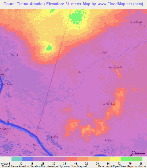 Gourel Tierna Amadou,Mauritania Elevation Map