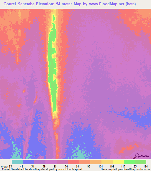 Gourel Sanetabe,Mauritania Elevation Map