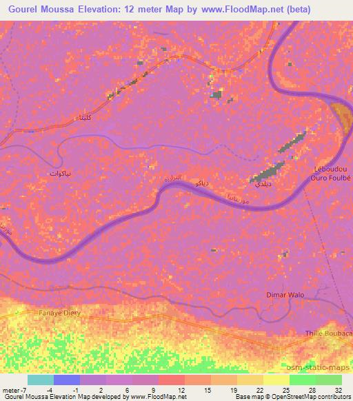 Gourel Moussa,Mauritania Elevation Map