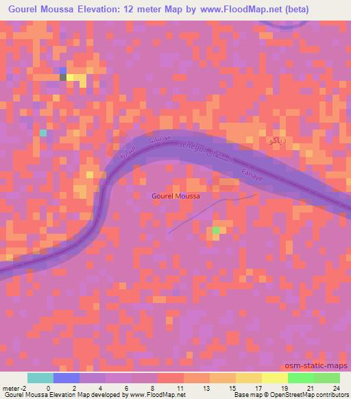 Gourel Moussa,Mauritania Elevation Map