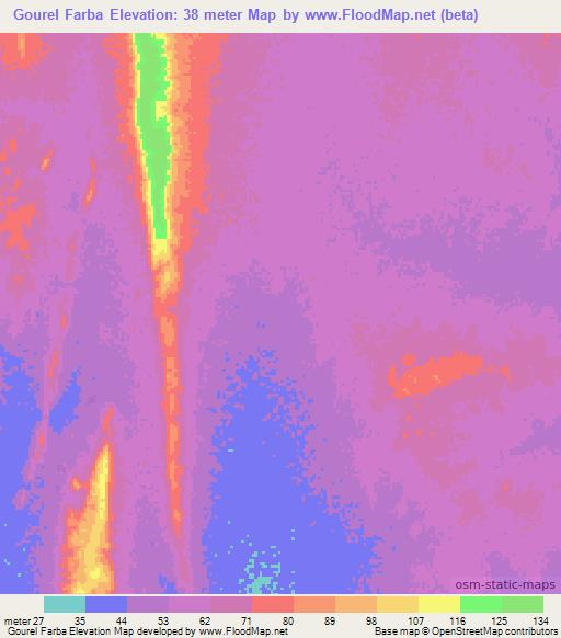Gourel Farba,Mauritania Elevation Map