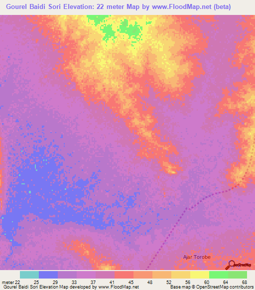 Gourel Baidi Sori,Mauritania Elevation Map