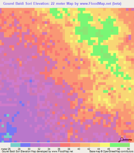 Gourel Baidi Sori,Mauritania Elevation Map