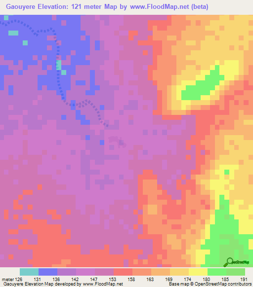 Gaouyere,Mauritania Elevation Map
