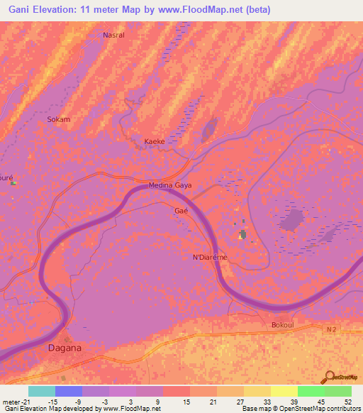 Gani,Mauritania Elevation Map