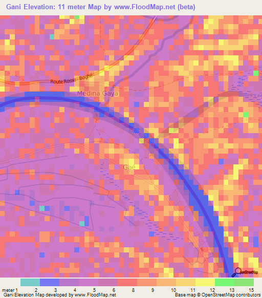 Gani,Mauritania Elevation Map
