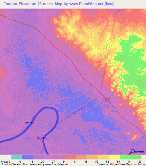 Fondou,Mauritania Elevation Map