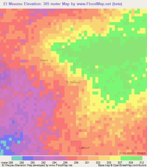 El Meuzeu,Mauritania Elevation Map