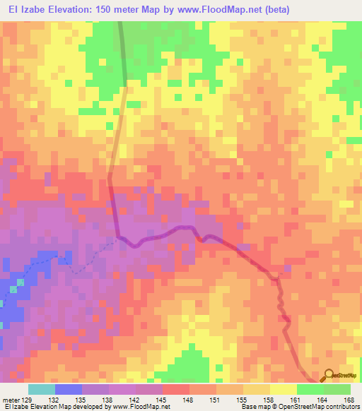 El Izabe,Mauritania Elevation Map