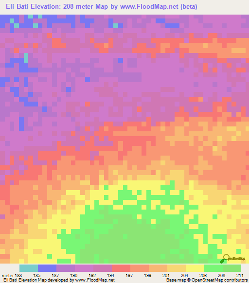 Eli Bati,Mauritania Elevation Map