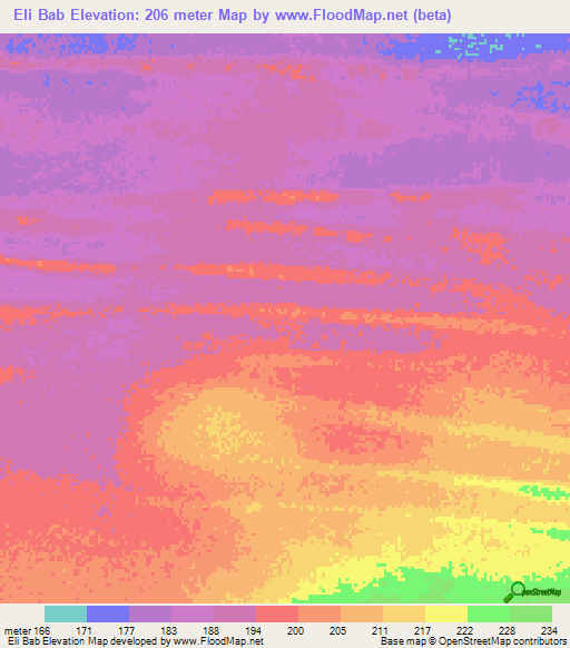 Eli Bab,Mauritania Elevation Map