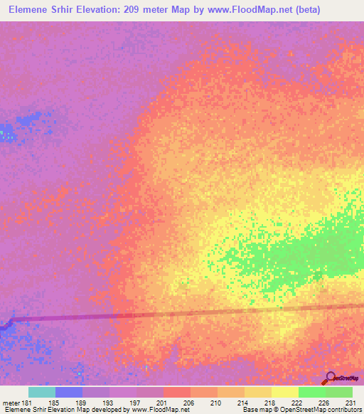 Elemene Srhir,Mauritania Elevation Map