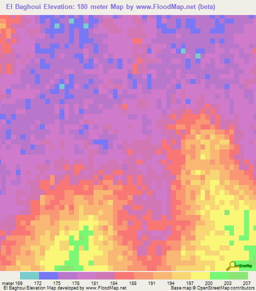 El Baghoui,Mauritania Elevation Map