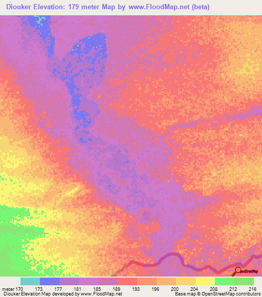 Diouker,Mauritania Elevation Map