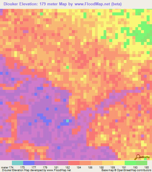 Diouker,Mauritania Elevation Map