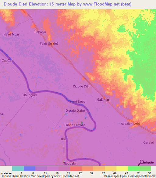 Dioude Dieri,Mauritania Elevation Map