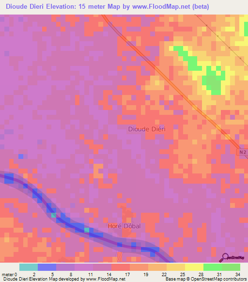 Dioude Dieri,Mauritania Elevation Map