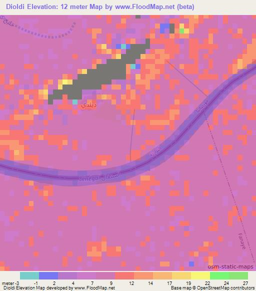 Dioldi,Mauritania Elevation Map