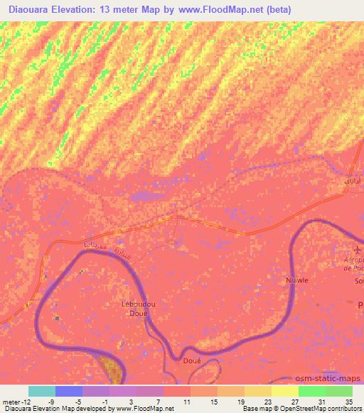 Diaouara,Mauritania Elevation Map