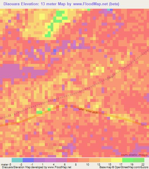 Diaouara,Mauritania Elevation Map