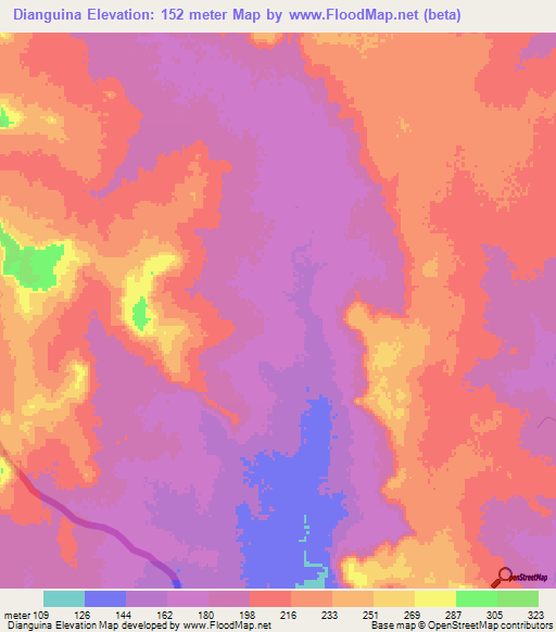 Dianguina,Mauritania Elevation Map