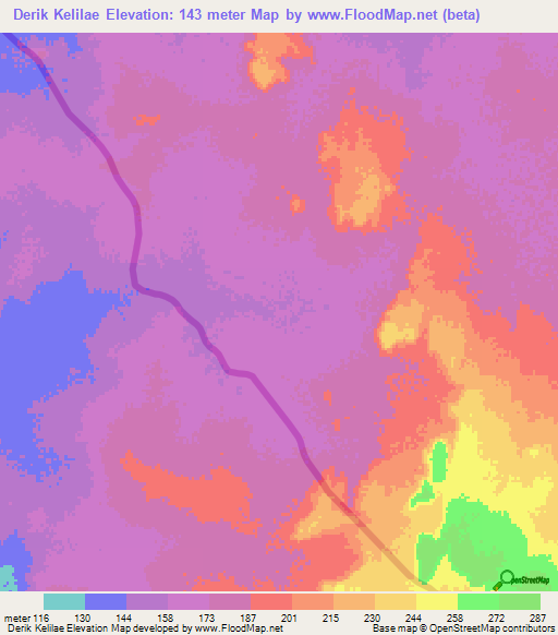 Derik Kelilae,Mauritania Elevation Map