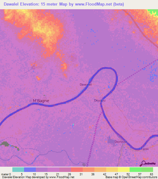 Dawalel,Mauritania Elevation Map