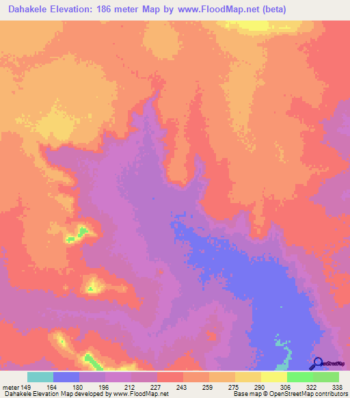Dahakele,Mauritania Elevation Map