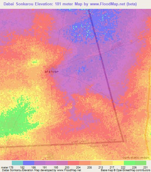 Dabai Sonkarou,Mauritania Elevation Map