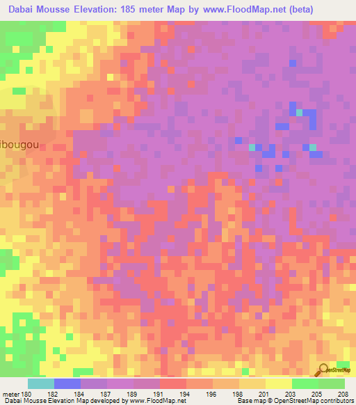 Dabai Mousse,Mauritania Elevation Map