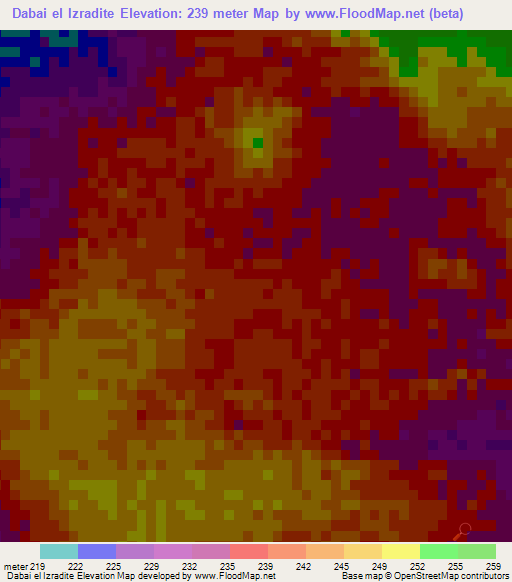 Dabai el Izradite,Mauritania Elevation Map