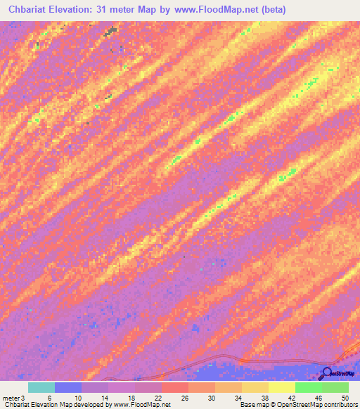 Chbariat,Mauritania Elevation Map