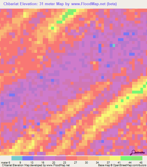 Chbariat,Mauritania Elevation Map