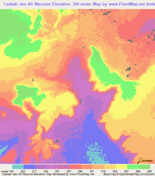 Casbah des Ait Maouine,Mauritania Elevation Map