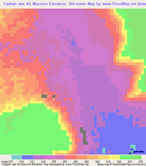 Casbah des Ait Maouine,Mauritania Elevation Map
