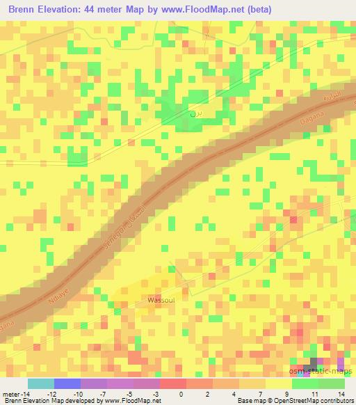 Brenn,Mauritania Elevation Map