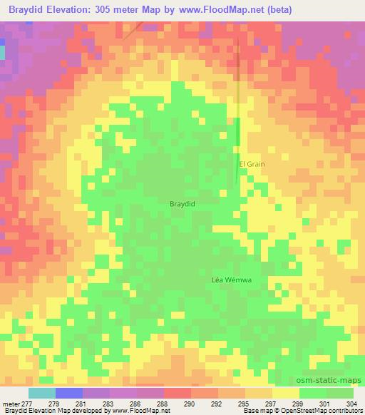 Braydid,Mauritania Elevation Map