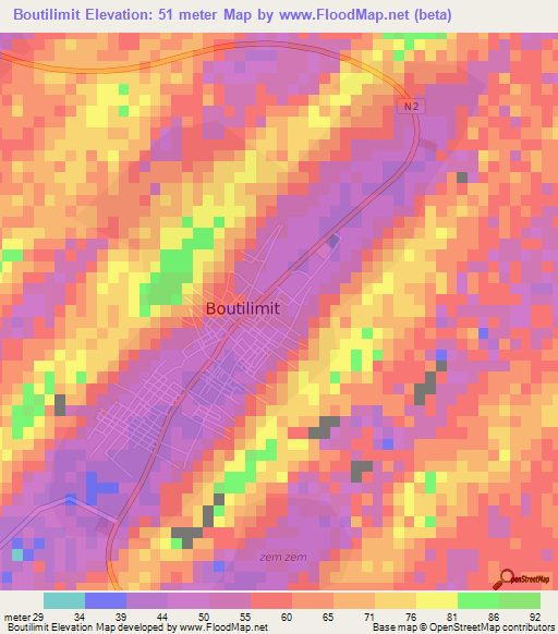 Boutilimit,Mauritania Elevation Map