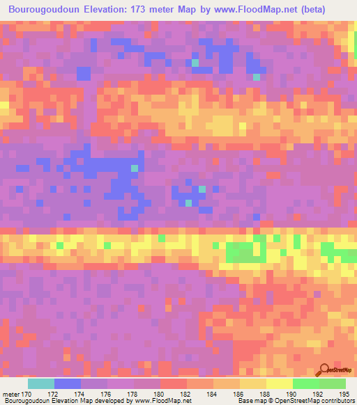 Bourougoudoun,Mauritania Elevation Map