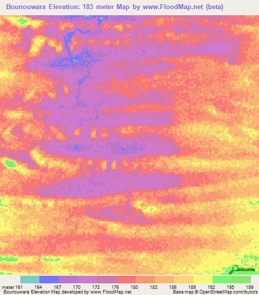 Bounouwara,Mauritania Elevation Map
