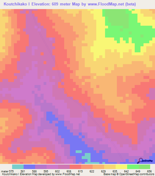Koutchikako I,Central African Republic Elevation Map