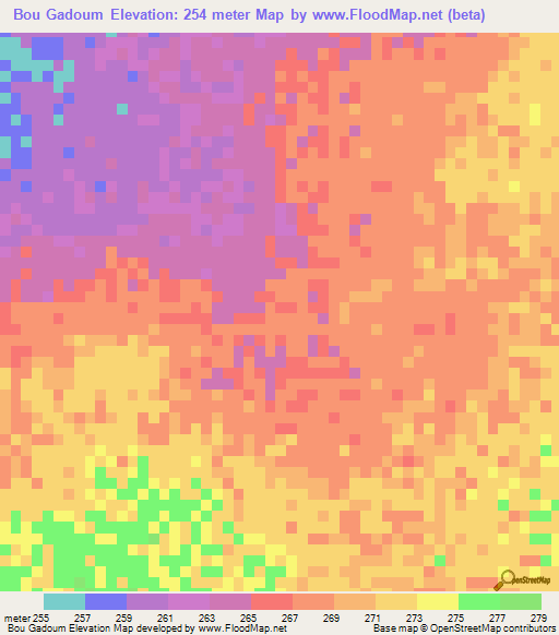 Bou Gadoum,Mauritania Elevation Map