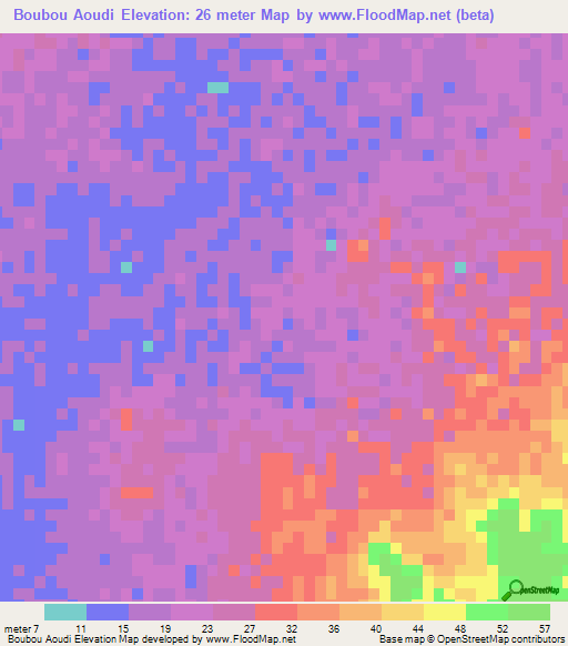 Boubou Aoudi,Mauritania Elevation Map
